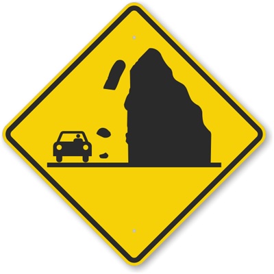 Poor Communication - falling rocks sign